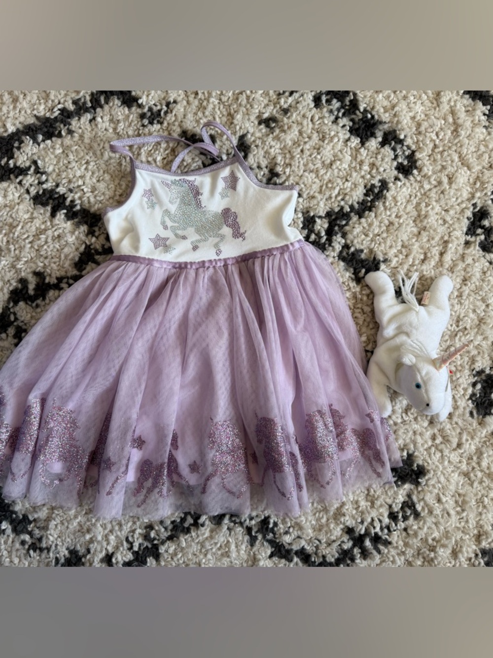 Zunie Unicorn Dress Size 4 & Beanie Baby
